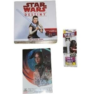 STAR WARS GIFT BUNDLE! STAR WARS DESTINY GAME, ROGUE 1 BOOK, & TROOPER PEZ
